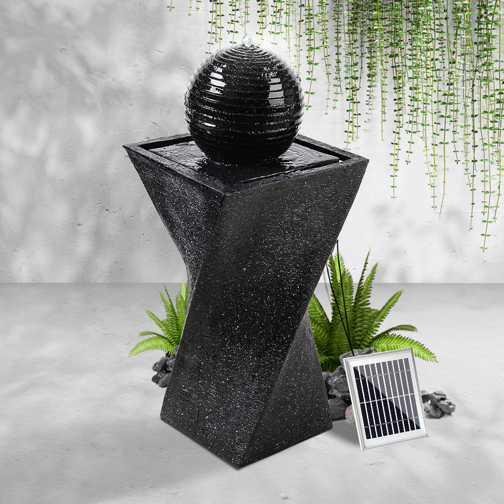 InfinityTwist™ - Minimalist Black Ball Twisty Solar Powered Water Fountain with Lights