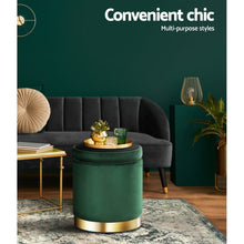 Load image into Gallery viewer, Artiss Storage Ottoman Foot Stool Round Velvet Foot Rest Pouffe Footstool Green
