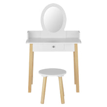 Load image into Gallery viewer, Keezi Kids Vanity Makeup Dressing Table Chair Set Wooden Leg Drawer Mirror White
