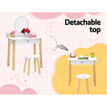 Load image into Gallery viewer, Keezi Kids Vanity Makeup Dressing Table Chair Set Wooden Leg Drawer Mirror White
