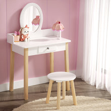 Load image into Gallery viewer, Keezi Kids Vanity Makeup Dressing Table Chair Set Wooden Leg Drawer Mirror White
