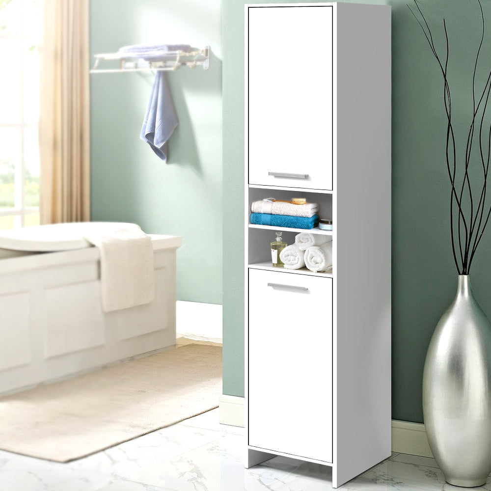 185cm Bathroom Tallboy Storage Cabinet With Adjustable Shelf - White