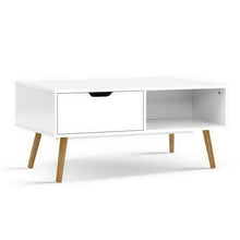 Load image into Gallery viewer, Artiss Coffee Table Storage Drawer Open Shelf Wooden Legs Scandinavian White
