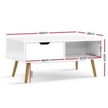 Load image into Gallery viewer, Artiss Coffee Table Storage Drawer Open Shelf Wooden Legs Scandinavian White
