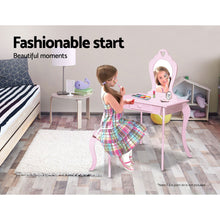 Load image into Gallery viewer, Keezi Pink Kids Vanity Dressing Table Stool Set Mirror Princess Children Makeup
