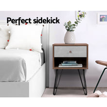 Load image into Gallery viewer, Two-tone Bedside Table with Drawer - Grey &amp; Walnut
