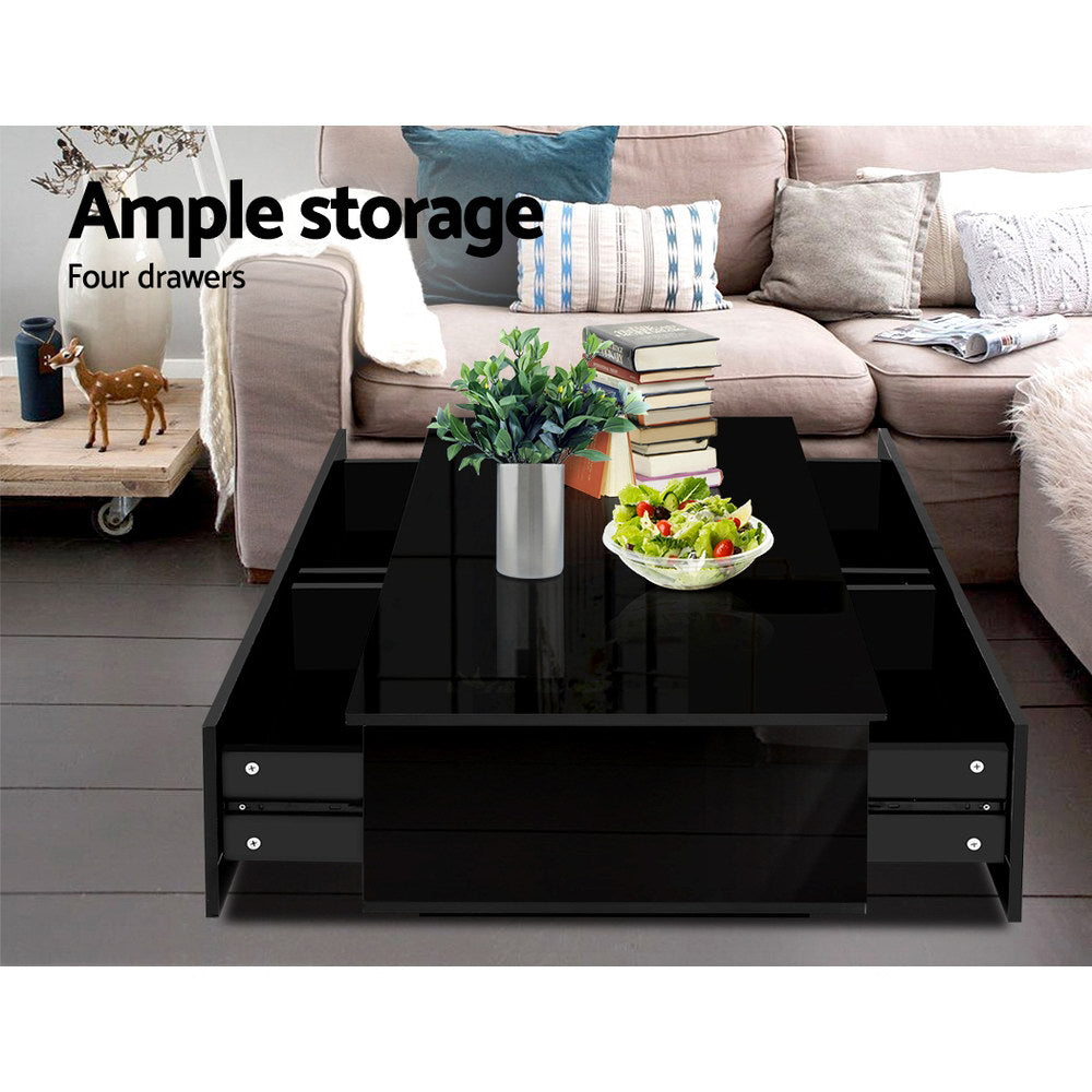 Modern 4 Storage Drawers High Gloss Coffee Table