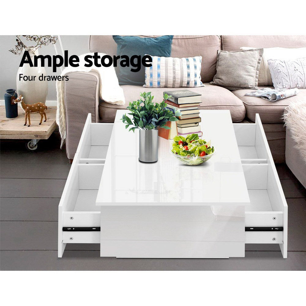 4 Storage Drawers High Gloss Modern Coffee Table