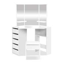 Load image into Gallery viewer, Corner Dressing Table With Mirror Stool White Mirrors
