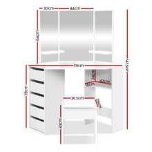 Load image into Gallery viewer, Corner Dressing Table With Mirror Stool White Mirrors
