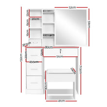 Load image into Gallery viewer, Artiss Dressing Table Stool Mirror Jewellery Cabinet Makeup Storage Drawer White

