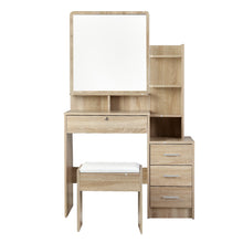 Load image into Gallery viewer, Artiss Dressing Table Mirror Stool Set Vanity Makeup Desk Organizer Drawer Oak
