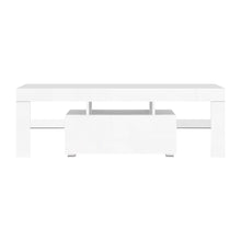 Load image into Gallery viewer, 130cm RGB LED White Gloss with Tempered Glass Shelf TV Cabinet Entertainment Unit
