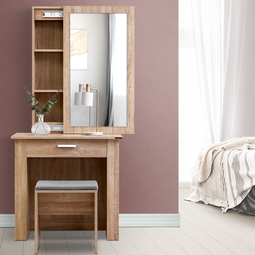 Wooden Dressing Table with Stool and Mirror