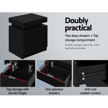 Load image into Gallery viewer, Artiss Bedside Tables 2 Drawers Side Table Storage Nightstand Black Bedroom Wood
