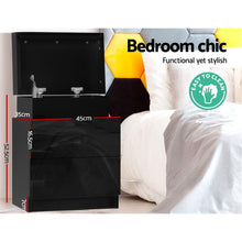Load image into Gallery viewer, Artiss Bedside Tables Side Table Drawers RGB LED High Gloss Nightstand Black

