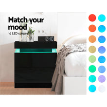 Load image into Gallery viewer, Artiss Bedside Tables Side Table Drawers RGB LED High Gloss Nightstand Black

