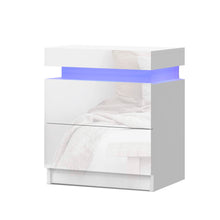 Load image into Gallery viewer, Artiss Bedside Tables Side Table Drawers RGB LED High Gloss Nightstand White
