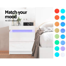 Load image into Gallery viewer, Artiss Bedside Tables Side Table Drawers RGB LED High Gloss Nightstand White

