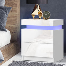 Load image into Gallery viewer, Artiss Bedside Tables Side Table Drawers RGB LED High Gloss Nightstand White
