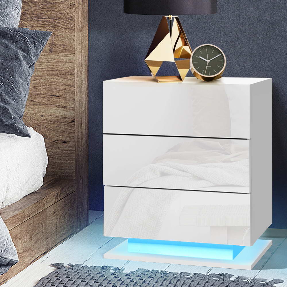 LED Gloss White Bedside Table - 1 PC
