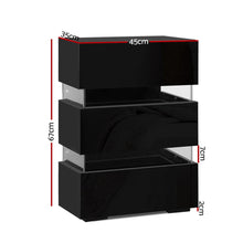 Load image into Gallery viewer, Artiss Bedside Table Side Unit RGB LED Lamp 3 Drawers Nightstand Gloss Furniture Black
