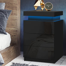 Load image into Gallery viewer, Artiss Bedside Tables Side Table 3 Drawers RGB LED High Gloss Nightstand Black
