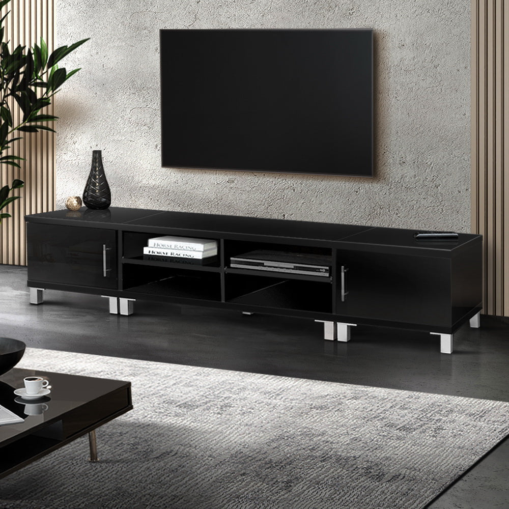 190cm Entertainment Unit with Cabinets - Black