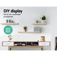 Load image into Gallery viewer, Artiss 3pcs Wall Floating Shelf Set DIY Mount Storage Book Display Rack Oak
