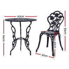 Load image into Gallery viewer, Gardeon 3PC Outdoor Setting Cast Aluminium Bistro Table Chair Patio Black
