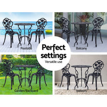 Load image into Gallery viewer, Gardeon 3PC Outdoor Setting Cast Aluminium Bistro Table Chair Patio Black
