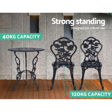 Load image into Gallery viewer, Gardeon 3PC Outdoor Setting Cast Aluminium Bistro Table Chair Patio Black
