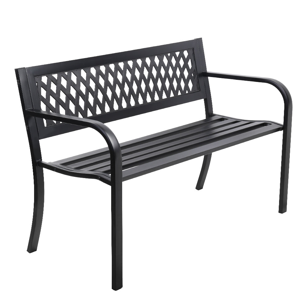 Weatherproof Cast Iron Modern Garden Bench - Black