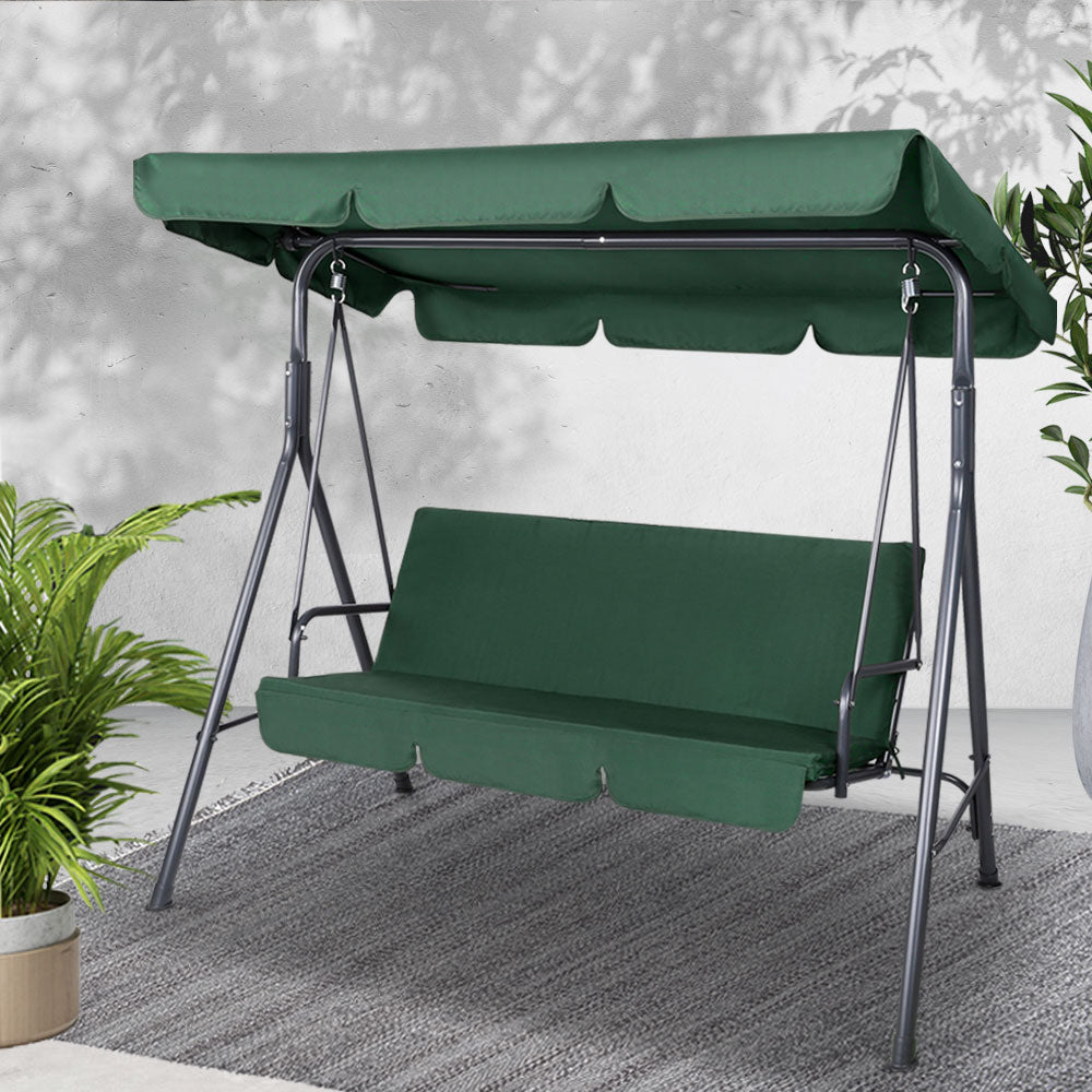 3 Seater Garden Backyard Canopy Swing Chair - Dark Green