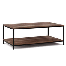 Load image into Gallery viewer, Artiss Coffee Table Wooden Rustic Vintage Storage Shelf Metal Frame Black
