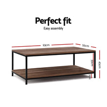 Load image into Gallery viewer, Artiss Coffee Table Wooden Rustic Vintage Storage Shelf Metal Frame Black
