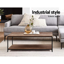 Load image into Gallery viewer, Artiss Coffee Table Wooden Rustic Vintage Storage Shelf Metal Frame Black
