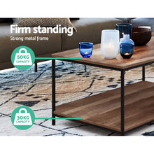 Load image into Gallery viewer, Artiss Coffee Table Wooden Rustic Vintage Storage Shelf Metal Frame Black

