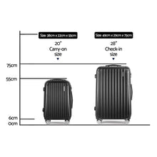 Load image into Gallery viewer, Wanderlite 2pcs Luggage Trolley Set Travel Suitcase Hard Case Carry On Bag Black
