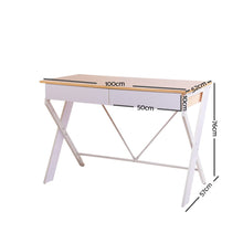 Load image into Gallery viewer, Artiss Metal Desk with Drawer - White with Oak Top
