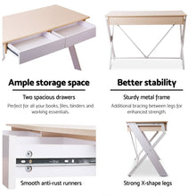 Load image into Gallery viewer, Artiss Metal Desk with Drawer - White with Oak Top
