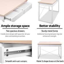 Load image into Gallery viewer, Artiss Metal Desk with Drawer - White with Wooden Top

