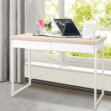 Load image into Gallery viewer, Artiss Metal Desk with Drawer - White with Wooden Top
