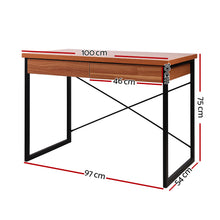 Load image into Gallery viewer, Artiss Metal Desk with Drawer - Walnut
