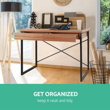 Load image into Gallery viewer, Artiss Metal Desk with Drawer - Walnut
