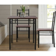 Load image into Gallery viewer, Walnut &amp; Black Metal Table and Chairs Dining Set
