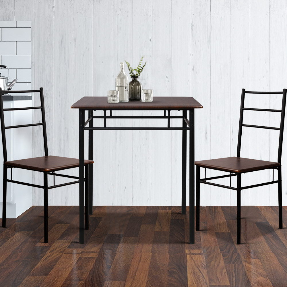 Walnut & Black Metal Table and Chairs Dining Set