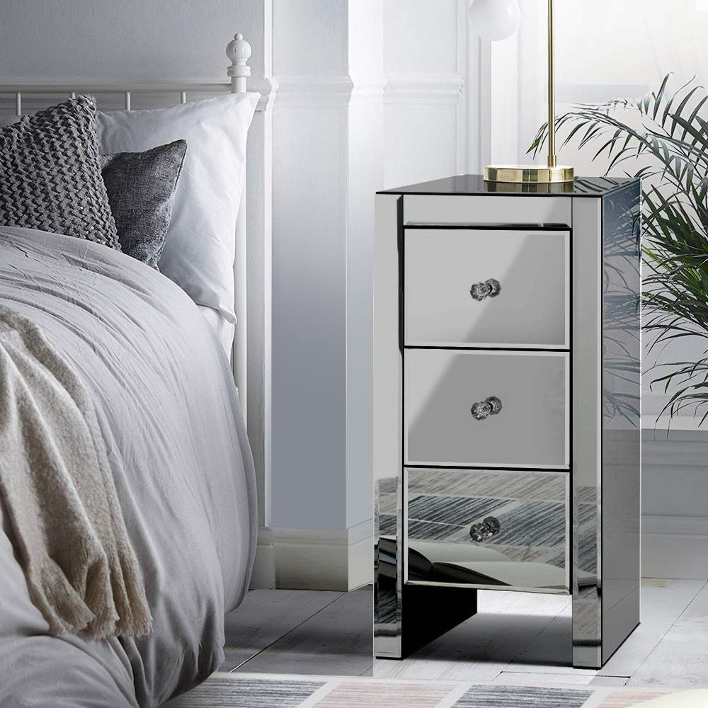 Mirrored Bedside Table - Mirrored Grey 1 PC
