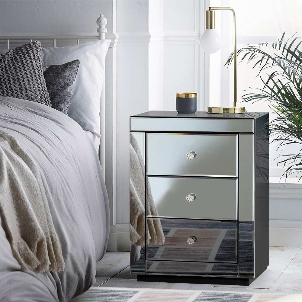 Mirrored Bedside Table - 1PC Smoky Grey