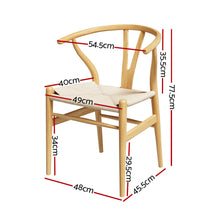 Load image into Gallery viewer, Artiss Wishbone Dining Chairs Ratter Seat Solid Wood Frame Cafe Lounge Chair
